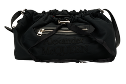 Drawstring Bag, Nylon/Leather, Blk, MIR, 1*